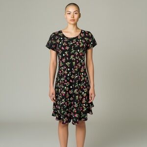 Vintage Chelsea Collection Black Floral Tiered Dress